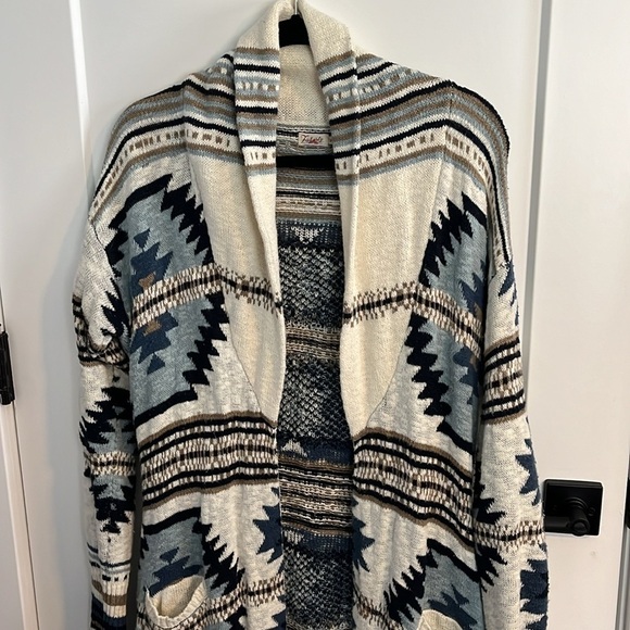 Faherty Southwestern Paloma Cardigan Sweater Duster Ombré Blue - Picture 4 of 15
